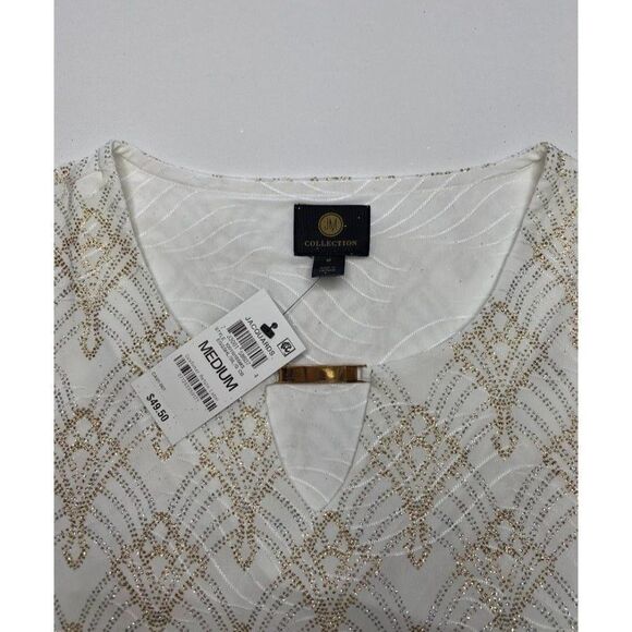 JM Collection Blouse Top Medium White Women's Glitter‎ Sparkle NEW - Picture 4 of 6